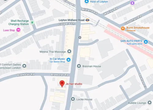 Map showing Jo Hair Studio at 593 High Road, Leyton